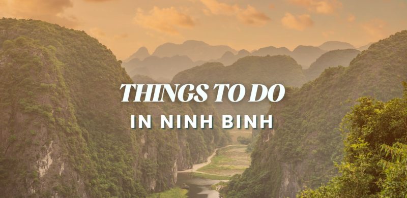 Scenic view of limestone mountains and river valley in Ninh Binh, Vietnam